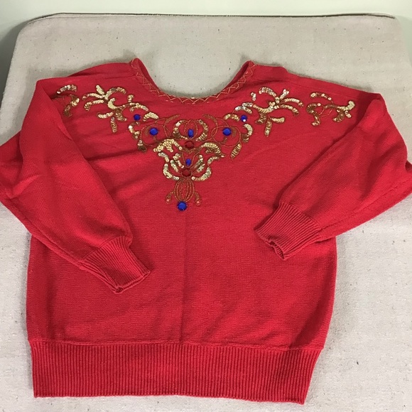 Diane Marco  Vintage sequins Embellished off the shoulder Sweater Women size 18W - Picture 7 of 9